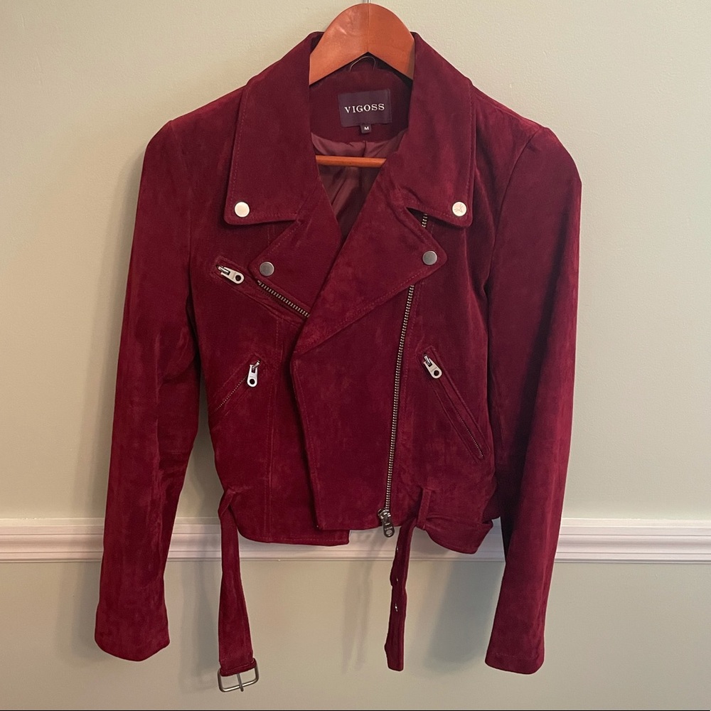 Maroon Suede Vigoss Moto Jacket